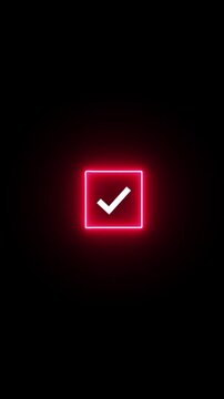 Neon line Approved option and correct choice indication process icon. Check box check mark symbol animation for selection confirmation status with alpha channel 4k