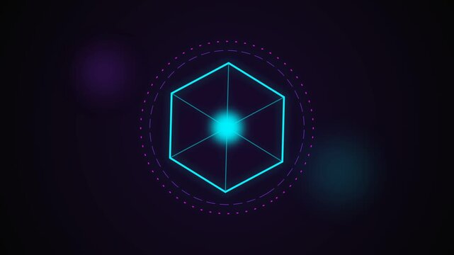 Futuristic blue glowing hexagon grid animation with digital sci-fi HUD interface elements on dark background