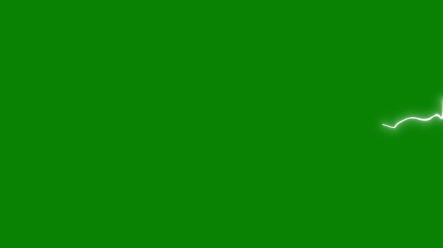 Horizontal electric thunderbolt strike and sharp lightning flash animation with chroma key green screen in 4K