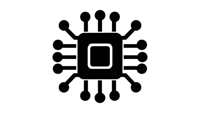 Computer processor chip icon for hardware engineering design.