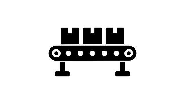 Conveyor belt icon with cardboard boxes for assembly lines.