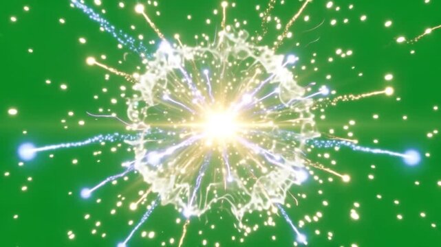 Magical Particle Convergence and Glowing Energy Sphere Explosion on Green Screen