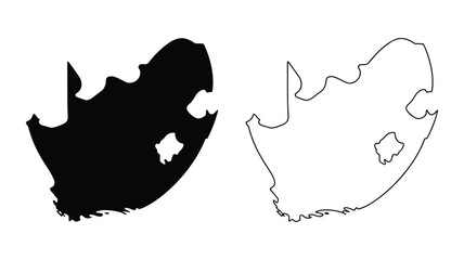 South Africa map silhouette and outline in black and white for graphic design purposes. © bddesigner15