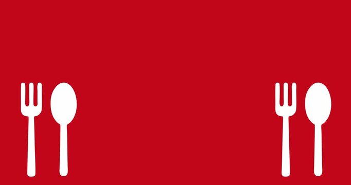 Animation of spoon and fork on red background with copyspace area