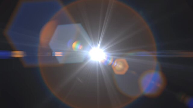 Lens flare progression with evolving light bloom and bokeh in cinematic motion during darkness