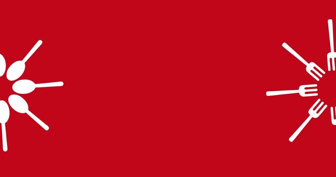 Animation of spoon and fork on red background with copyspace area