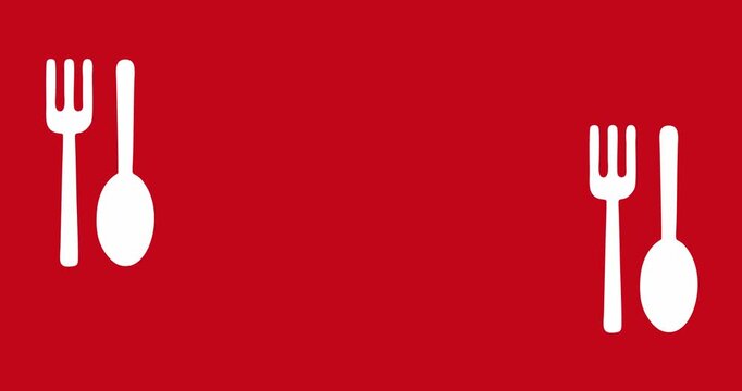 Animation of spoon and fork on red background with copyspace area