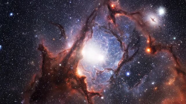 Nebula bloom with stellar nursery and cosmic dust during deep space exploration