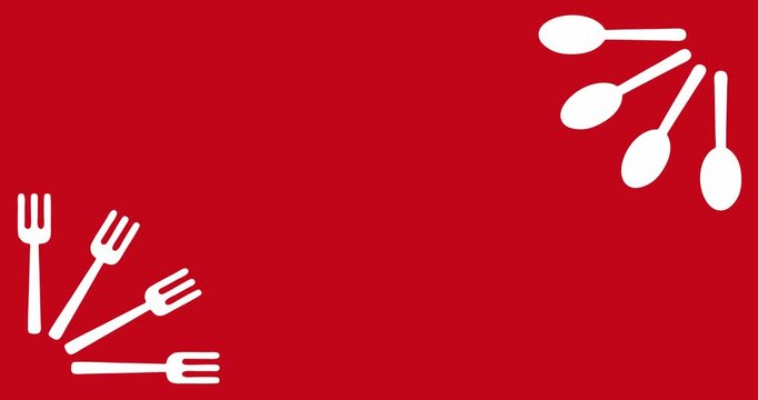 Animation of spoon and fork on red background with copyspace area