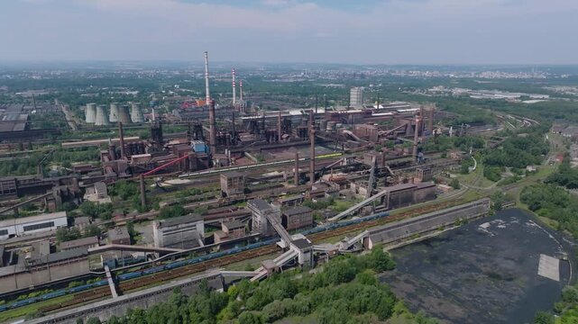 Industrial complex with blast furnace and steel plant