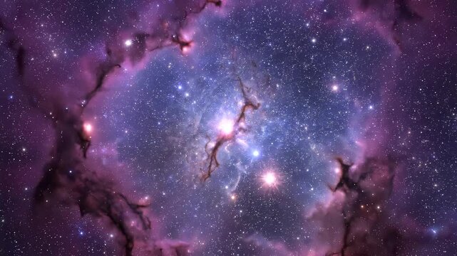 Nebula swirling in deep space with cosmic dust and distant stars during a slow pan across the concept