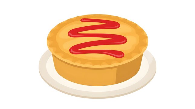 Flat vector illustration of a delicious meat pie with tomato sauce served on a clean background perfect for food packaging design