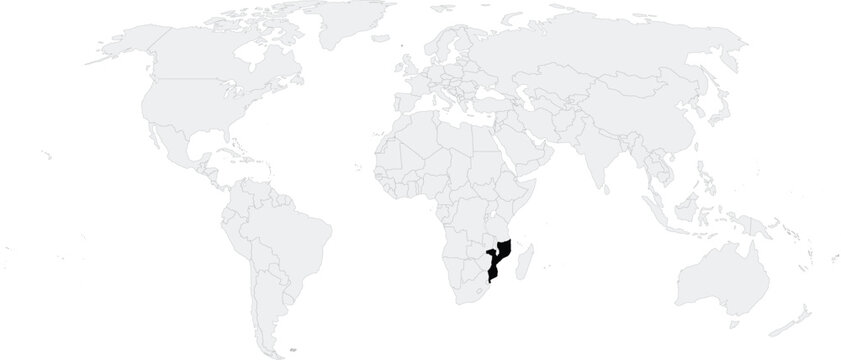 Mozambique Location on Map of the World, Country in Africa