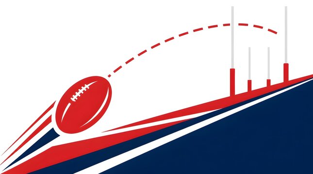 Flat vector illustration of an Australian rules football ball near goal posts on a green field with minimal stylized design