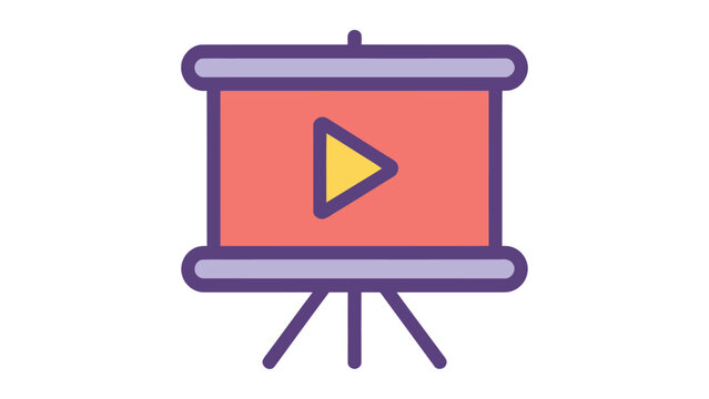 Video presentation on projection screen vector filled line icon with play button for webinar, movie screening, slideshow, and online learning UI