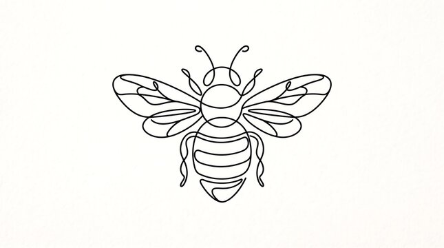 Minimalist honey bee line art, elegant continuous stroke bumblebee illustration, clean black ink insect drawing on white background