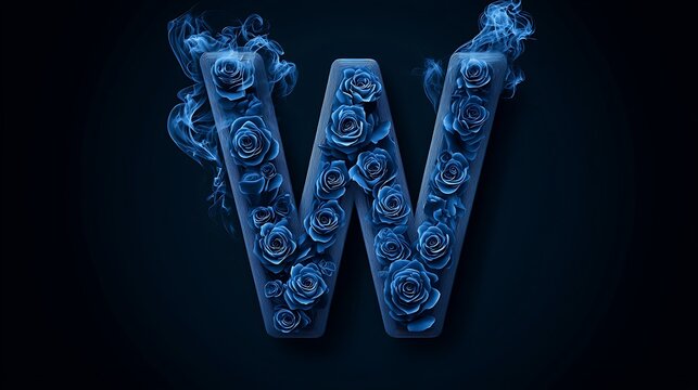 Letter W composed of dark blue roses.
