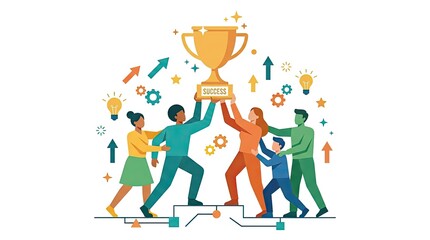 Fototapeta premium Group of Diverse People Celebrating Teamwork, Business Success, Community, Friendship and Communication Vector Illustration Collection