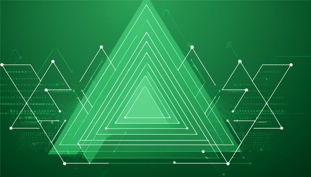 abstract green tech background with connected triangle and dots