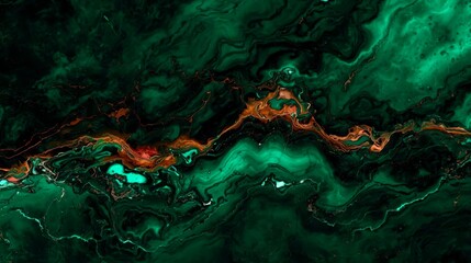 Fototapeta premium Deep emerald swirls flow with golden threads