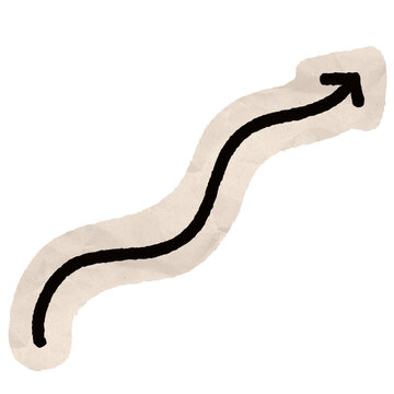 Doodle Wave Arrow Up Paper. Black curved arrow points to the right. Simple graphic shows direction and forward momentum. Good for journaling, scrapbook or craft.