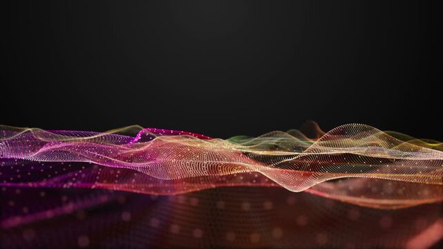 Fantastic video animation with particle wave object in slow motion and space for text, 4096x2304 loop 4K
