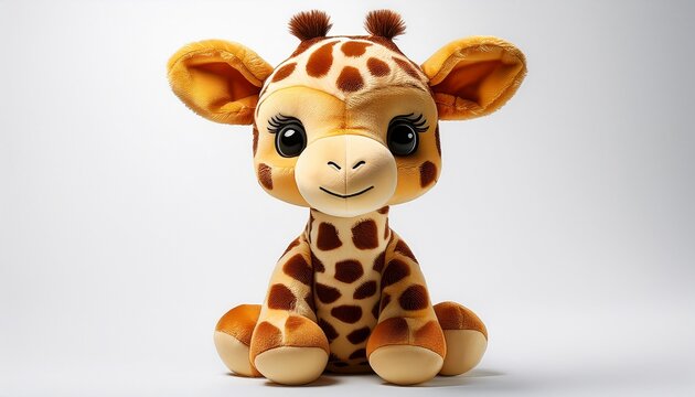 cute plush giraffe toy sitting on white background