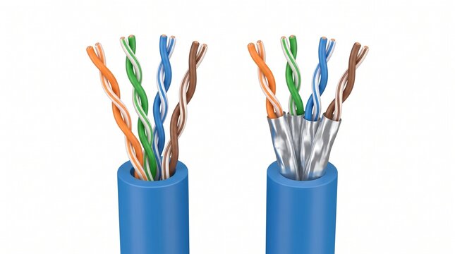 Network data cable comparison featuring shielded and unshielded conductors.