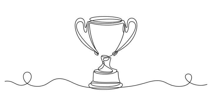 Continuous single line drawing of a trophy cup award
