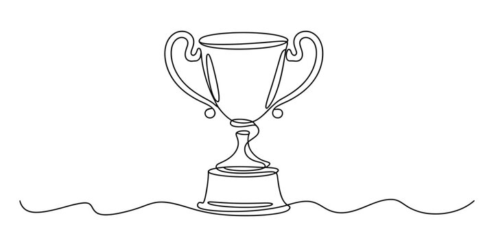 Continuous single line drawing of a trophy cup award