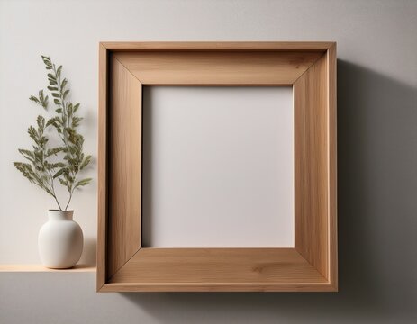 minimalist wooden frame on a plain wall ready for art or photo display
