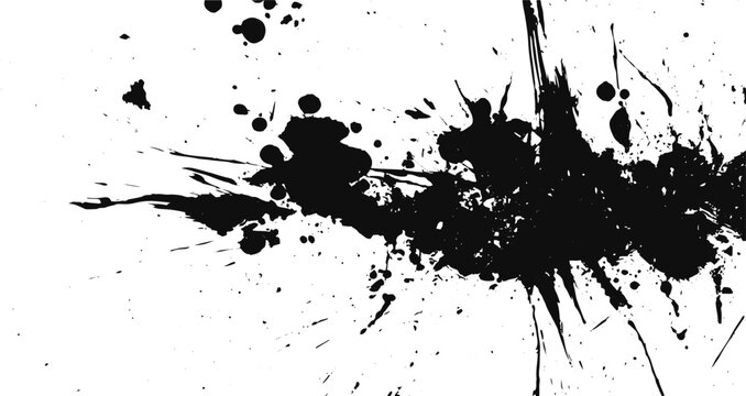 Abstract Grunge Brush Elements, Black Paint Strokes with Rough Splatter Effects.