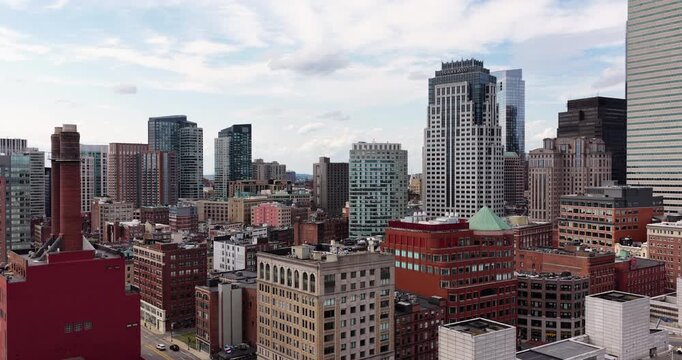 Aerial Pull Back from the Financial District in Boston Massachusetts
