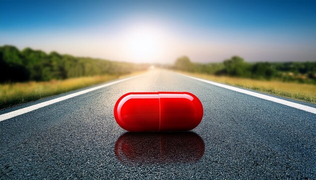 red capsule shell on road with a focused view