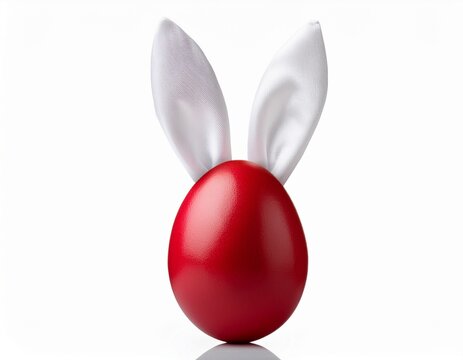 red egg with white rabbit ears on white