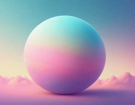 soft pastel planet with grainy texture against gradient sky