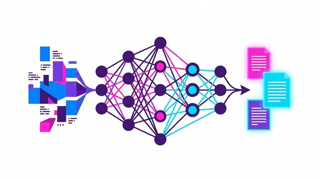 Artificial Intelligence Neural Network Processing Unstructured Data Into Organized Documents