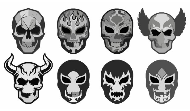 8 Lucha Libre Skull Mask Vector Illustrations &ndash; Mexican Wrestling Graphics
