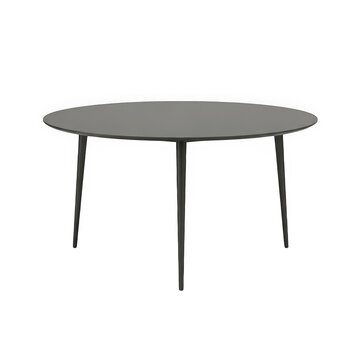 Modern round dining table with a grey top and black legs