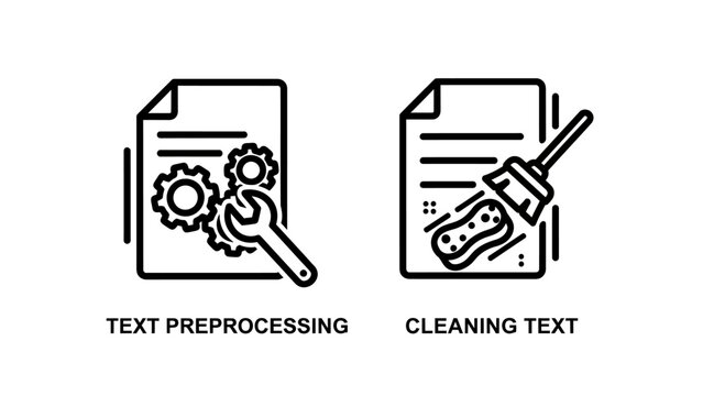 Text preprocessing and text cleaning vector line icons set with preprocessing