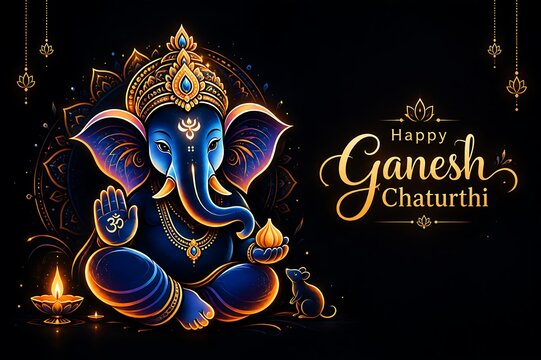 Beautiful Ganpati Bappa idol devotional artwork celebrating Angaraki Sankashti Chaturthi, Ganesh Jayanti and Anant Chaturdashi with radiant divine blessings everywhere
