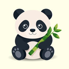 Cute panda sitting with holding a bamboo stalk, cartoon character vector illustration. © AR Himel