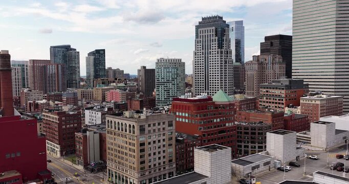 Aerial Approach to the Financial District in Boston Massachusetts