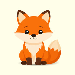 Fototapeta premium Cute cartoon fox illustration sitting in a simple flat style.