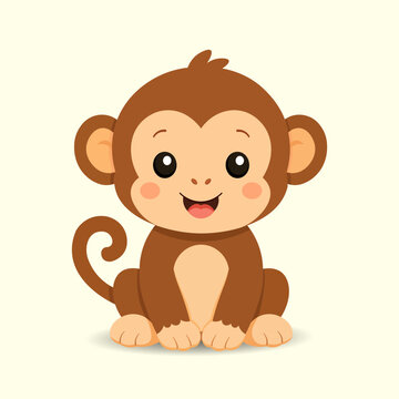Cute cartoon monkey illustration. Sitting a happy baby money vector.
