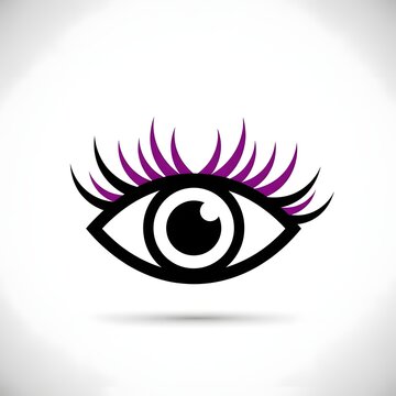 Stylized Eye with Purple Lashes Graphic in Clean Studio Lighting for Beauty Concepts