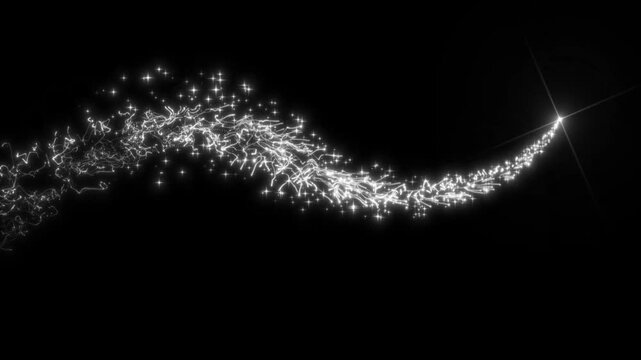 Sparkling  white fireworks particles, glowing glitter, luxury festive light effects, shimmering dust and bokeh, magical celebration background, christmas and new year animation on black. 4k