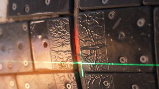Laser scanning industrial thermal tiles for defects with high precision optical equipment.