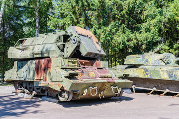 Obraz premium Destroyed russian military equipment in a city park. Cherkasy, Ukraine