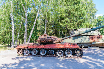 Obraz premium Destroyed russian military equipment in a city park. Cherkasy, Ukraine